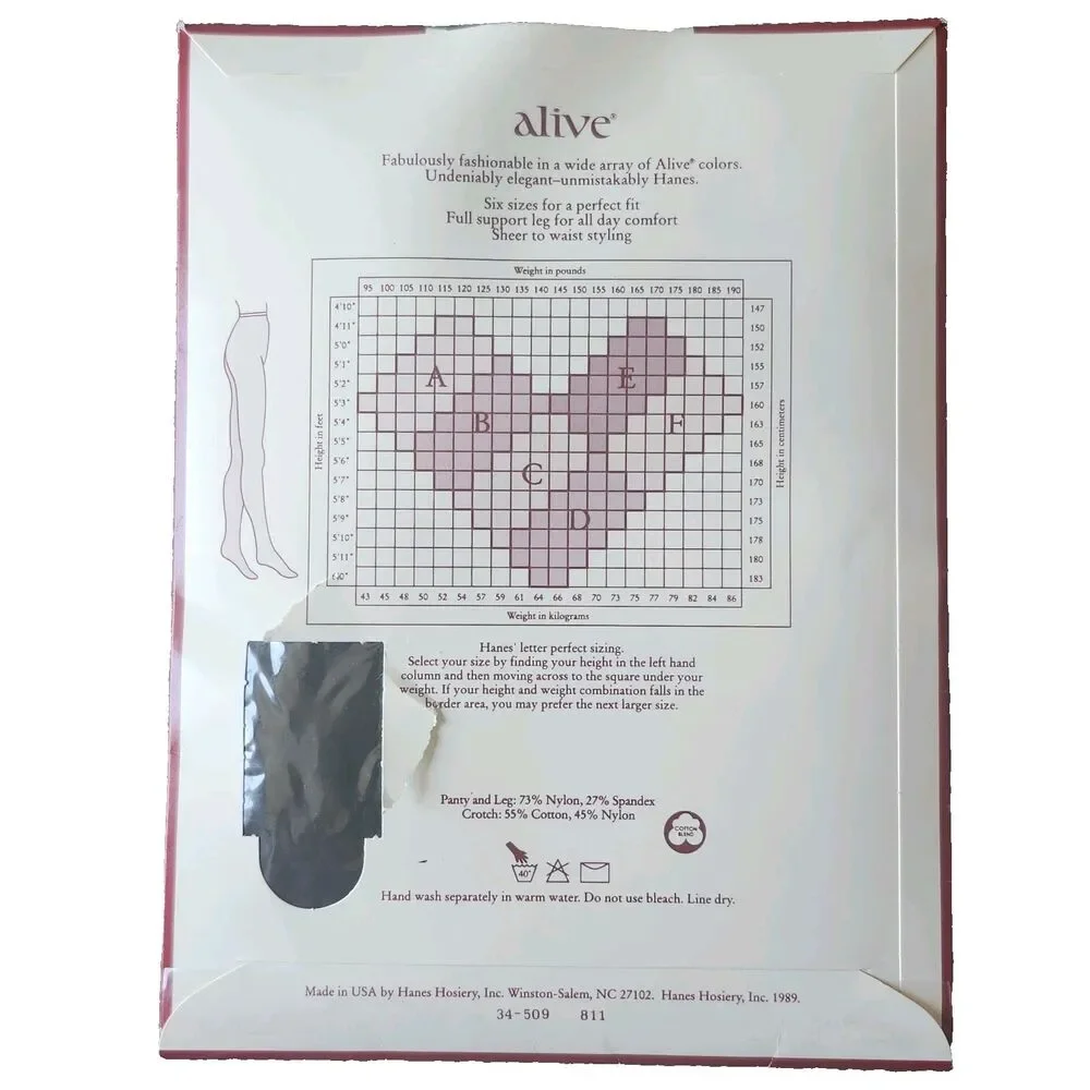 Vtg Hanes ALIVE  Support Pantyhose Jet Black Sandalfoot Sz C Style 811